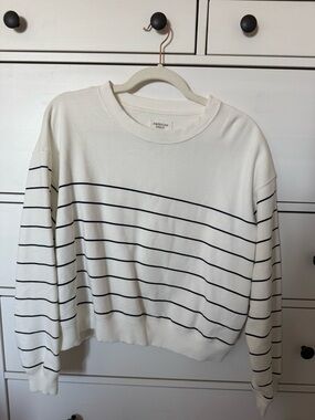 American Eagle Outfitters Cream & Black Striped Crewneck Sweater